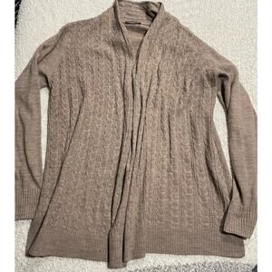 Linda Matthews New York Sweater Womens Medium Cable Knit Open Cardigan Brown